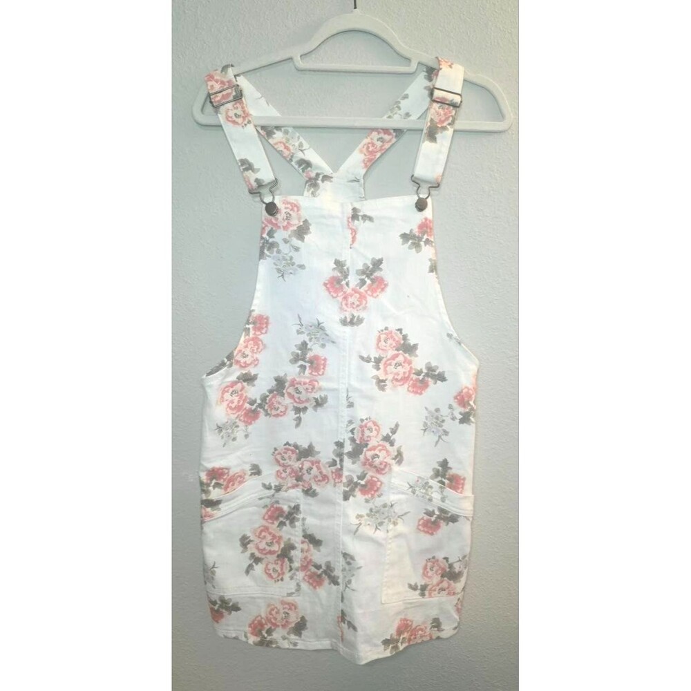 women large denim overall dress white with flower print